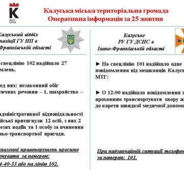 Вчора на спецлінію 102 надійшло 27 повідомлень від мешканців Калуської громади
