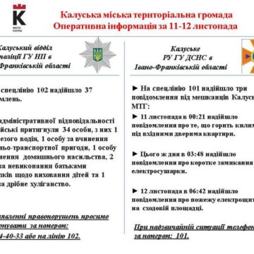 Протягом вихідних на спецлінію 102 надійшло 37 повідомлень від мешканців Калуської громади, а рятувальники здійснили три виїзди на гасіння пожеж