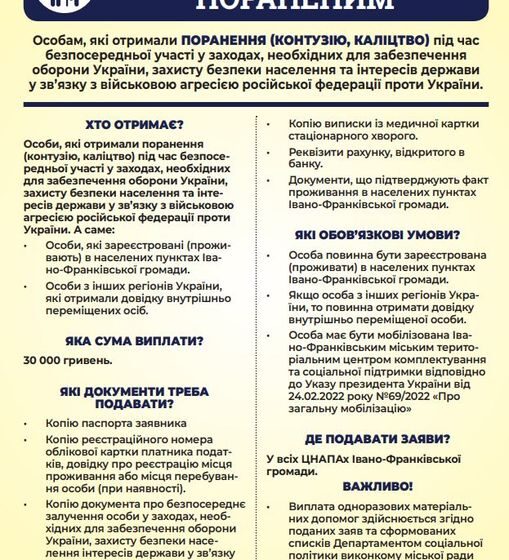 У Івано-Франківській громаді виплачуватимуть 30 тисяч гривень пораненим захисникам
