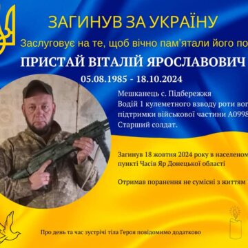 На Донеччині загинув Віталій Пристай з Долинщини На Донеччині загинув Віталій Пристай з Долинщини