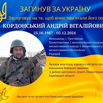 На війні загинув воїн з Долинщини Андрій Кордонський На війні загинув воїн з Долинщини Андрій Кордонський