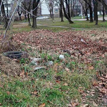 Невідомі у міському сквері Калуша висипали опале листя
