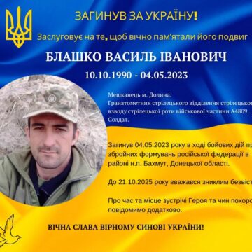 Підтвердилась загибель на фронті захисника Василя Блашка з Долинщини