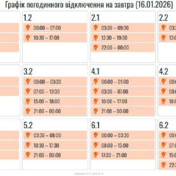 Графік вимкнення світла на 16 січня