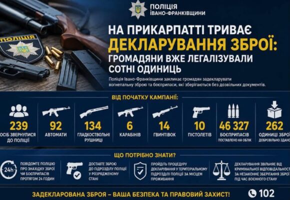 Прикарпатці декларують зброю: серед задекларованого – 92 автомати
