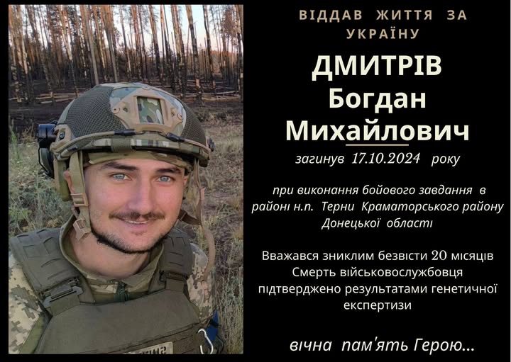 Підтвердилася загибель війсковослужбовця Дмитріва Богдана Михайловича з Угринівської громади Підтвердилася загибель війсковослужбовця Дмитріва Богдана Михайловича з Угринівської громади