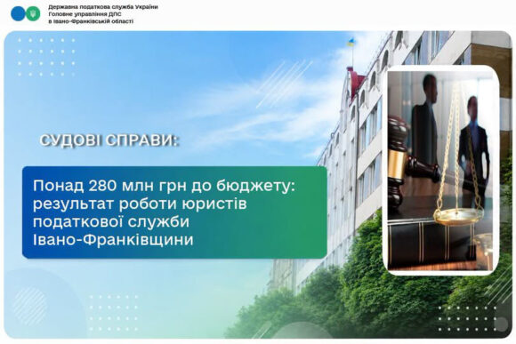 За результатами роботи юристів податкової служби Івано-Франківщини до бюджету надійшло понад 280 мільйонів гривень