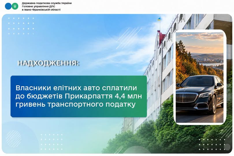 Власники елітних авто сплатили до бюджетів Прикарпаття 4,4 мільйона гривень транспортного податку Власники елітних авто сплатили до бюджетів Прикарпаття 4,4 мільйона гривень транспортного податку